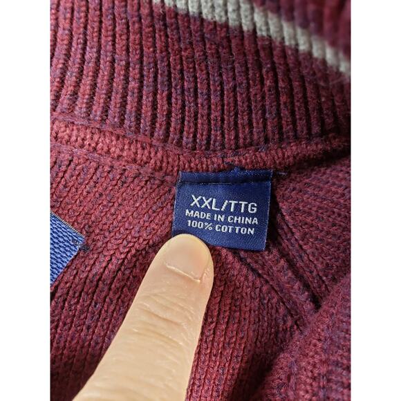 Tommy Bahama Sweater Sz 2XL XXL Mens Red 1/4 Zip Long Sleeve Logo Knit Cotton - Picture 3 of 8